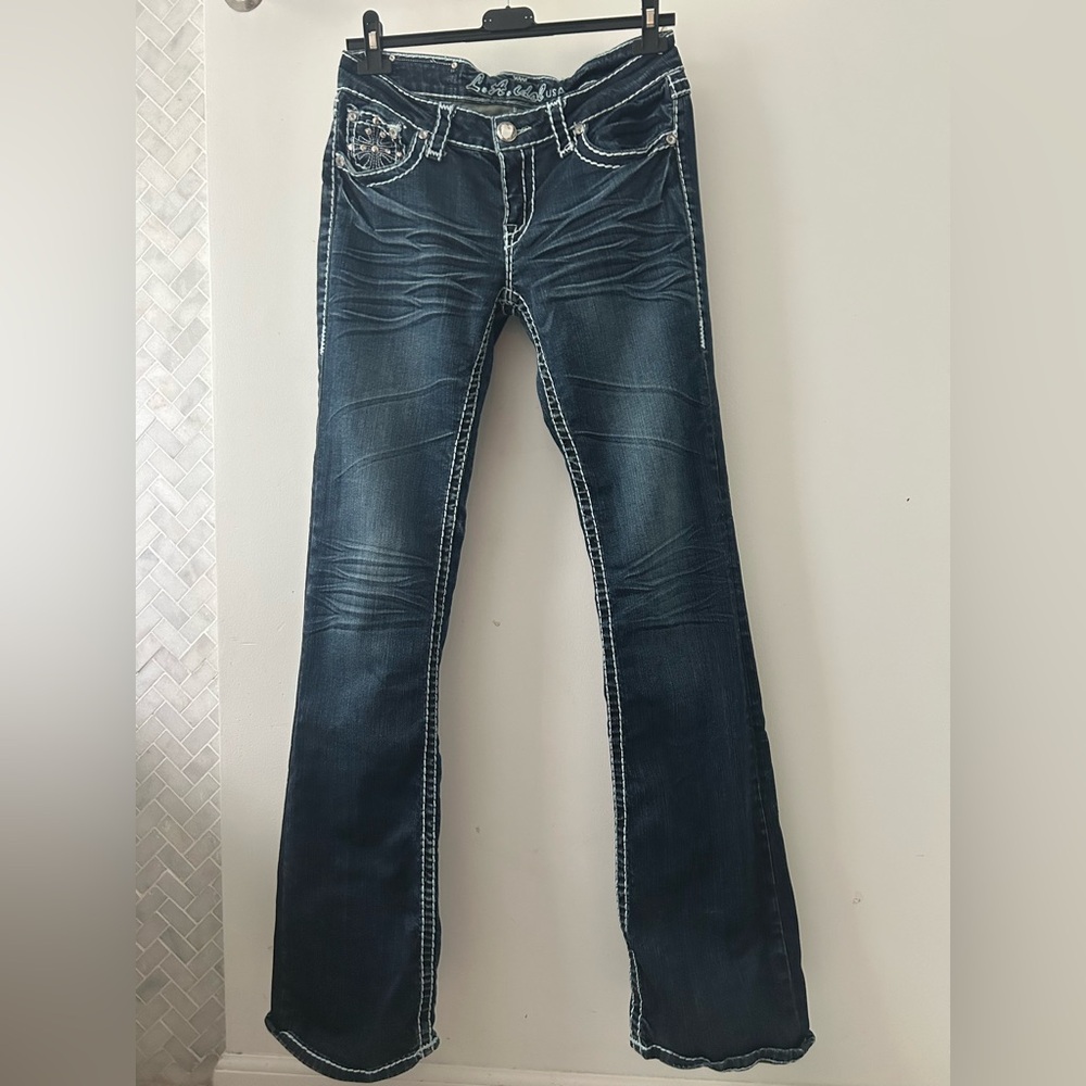 Low waisted vintage Y2K Bootcut Jeans with Contrast Stitching